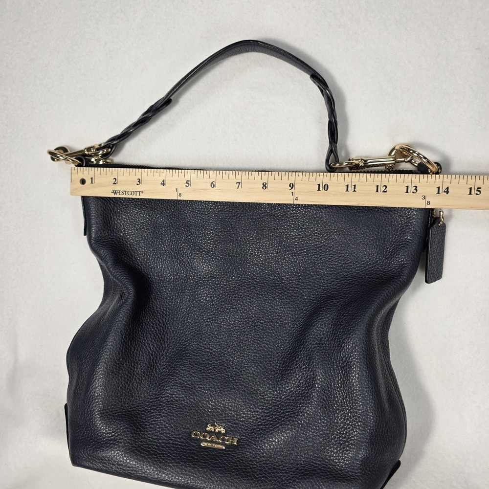 COACH ABBY Navy Blue Pebbled Leather Hobo Shoulder Duffle Bag Purse Tote F31507 - Picture 9 of 10